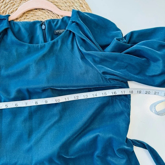 Ann Taylor Velvet Belted Shift Dress Dark Teal Blue Size 4P - Picture 10 of 15